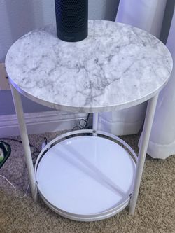 Round 2-Tier Side Table Marble Top