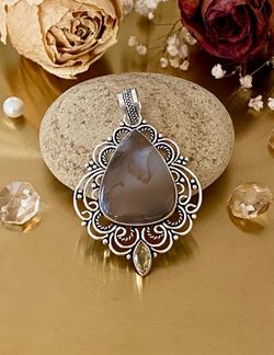 Montana Agate And Citrine 925 Sterling Silver Overlay Pendant