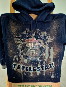 Custom bleach and Hand Painted Jesus Sweater