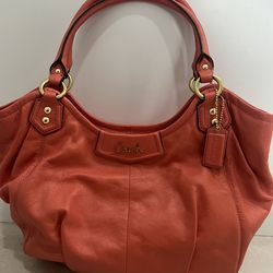Coach Madison Phoebe Leather Shoulder Bag Coral Orange Gold Hardware