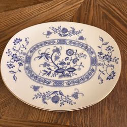 Vintage Jonas Roberts Porcelain Blue & White Onion Flower Snack