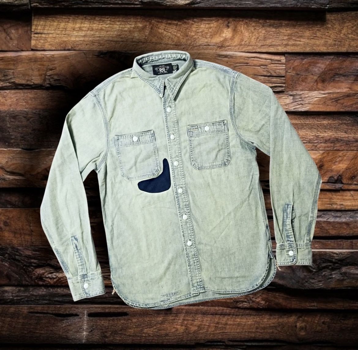 DOUBLE RL RALPH LAUREN RRL DENIM PATCHWORK SHIRT-SIZE SMALL