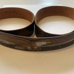 Vintage 70s Leegin Leather Biker Belt ONLY Eagle Hand-Tooled Painted size 38 USA