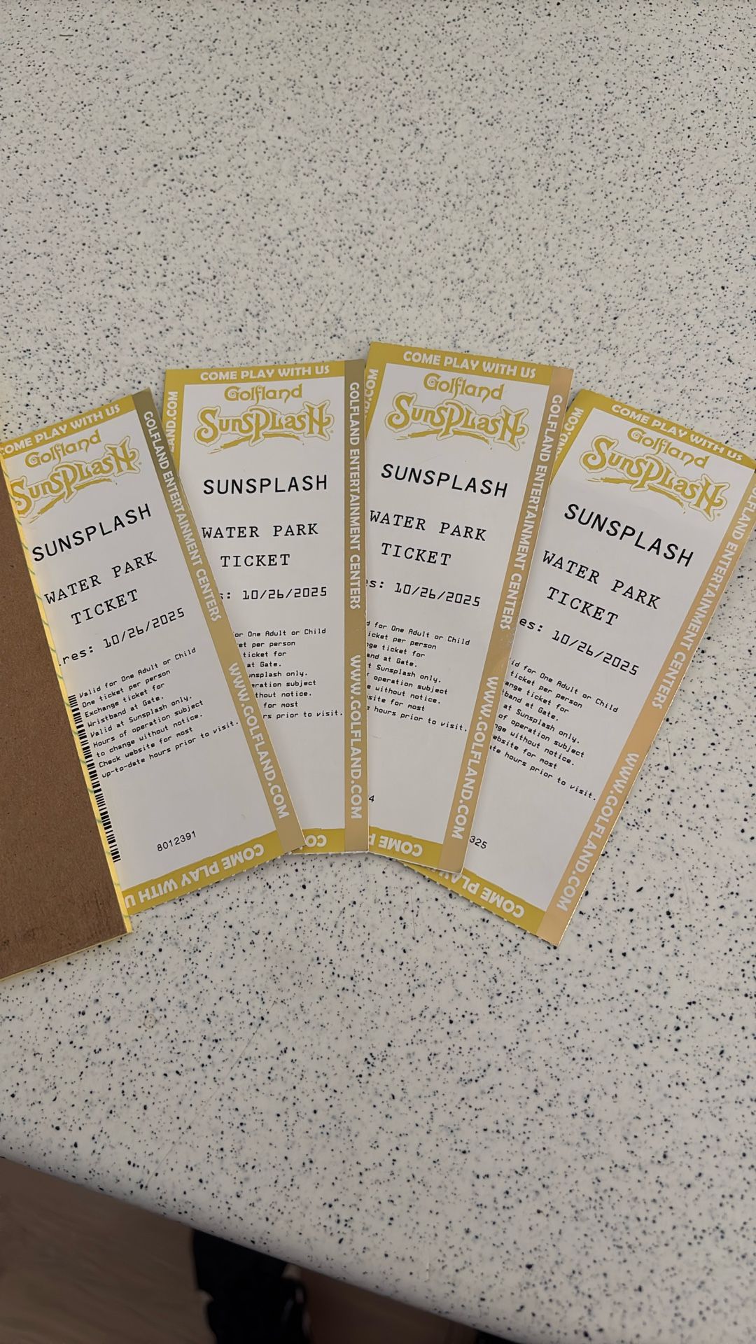 Golfland / Sunsplash Waterpark Tickets 4 For $100
