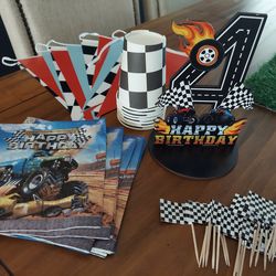 Monster truck themed birthday party decorations