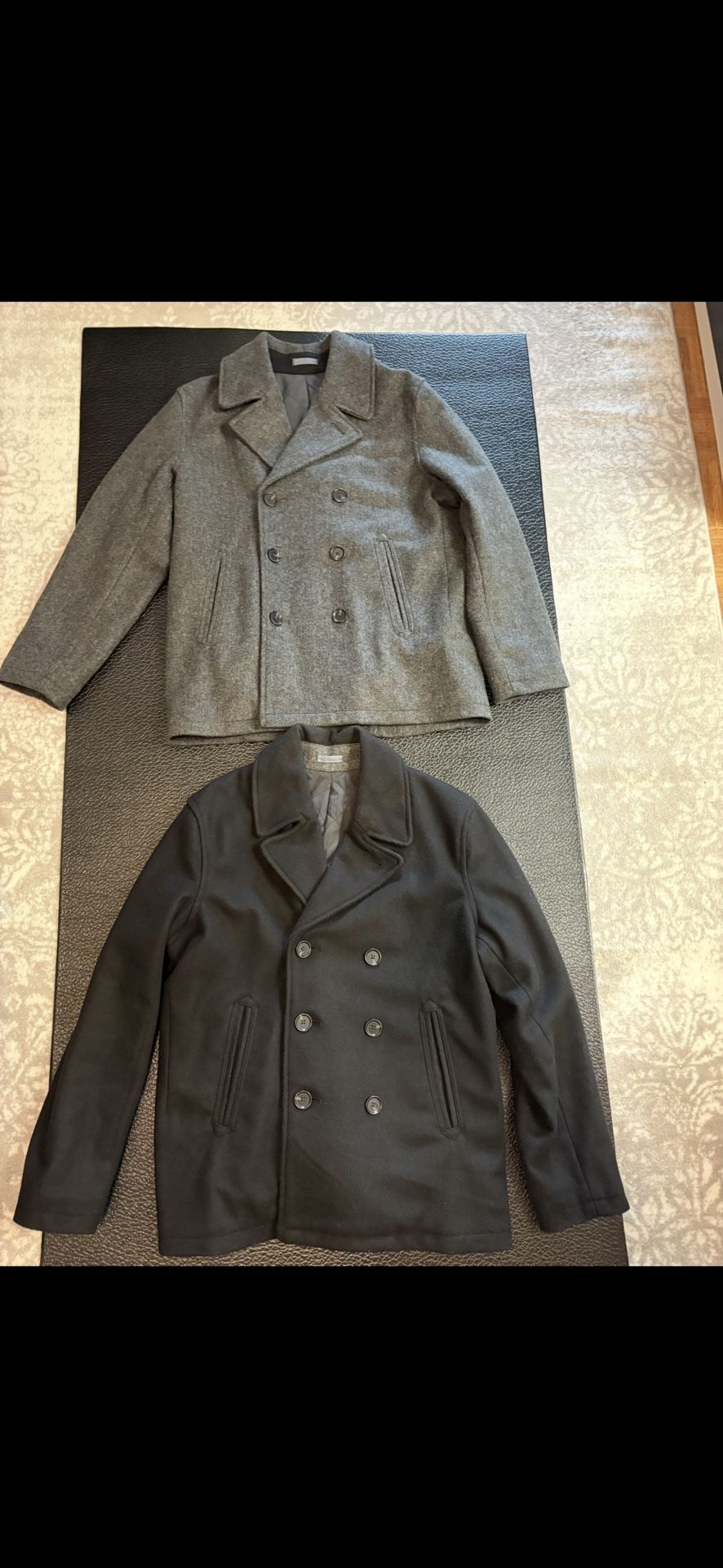 2 Old Navy Size Large Peacoats Charcoal Grey And Black.  Carhartt Yankees  Nike Knicks  Jersey Vest Jacket Jordan weights sneakers Giants Jets Mets 