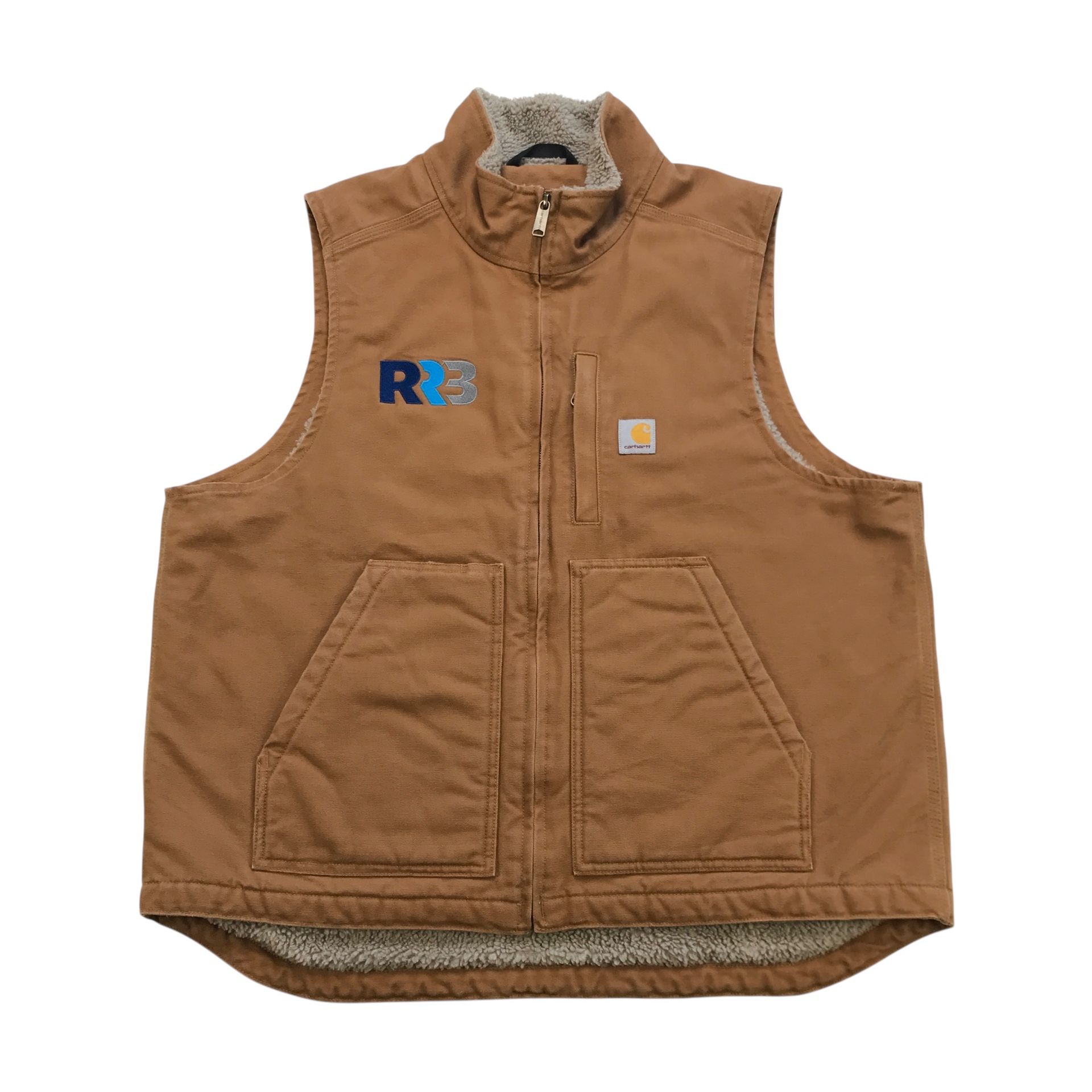 Carhartt Duck Sherpa Lined Mock Neck Vest Mens Large L Tan Canvas Zip Up DV4277