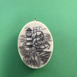 Handcrafted Scrimshaw Oval Pendant