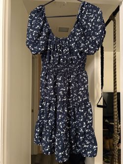 Blue Floral Country Western Dress – Size Smal