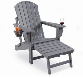 HDPE Folding Adjustable Adirondack Chair with Footrest, Gray
