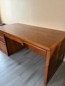Solid Oak Wood Executive Desk with Drawers
