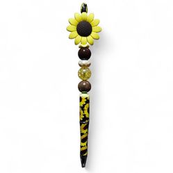 Sunflower Floral Beaded Ballpoint Twist Pen Yellow