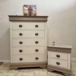 ✨ Designer Refinished Solid Wood Dresser + Nightstand Set (Secret Drawer!) ✨