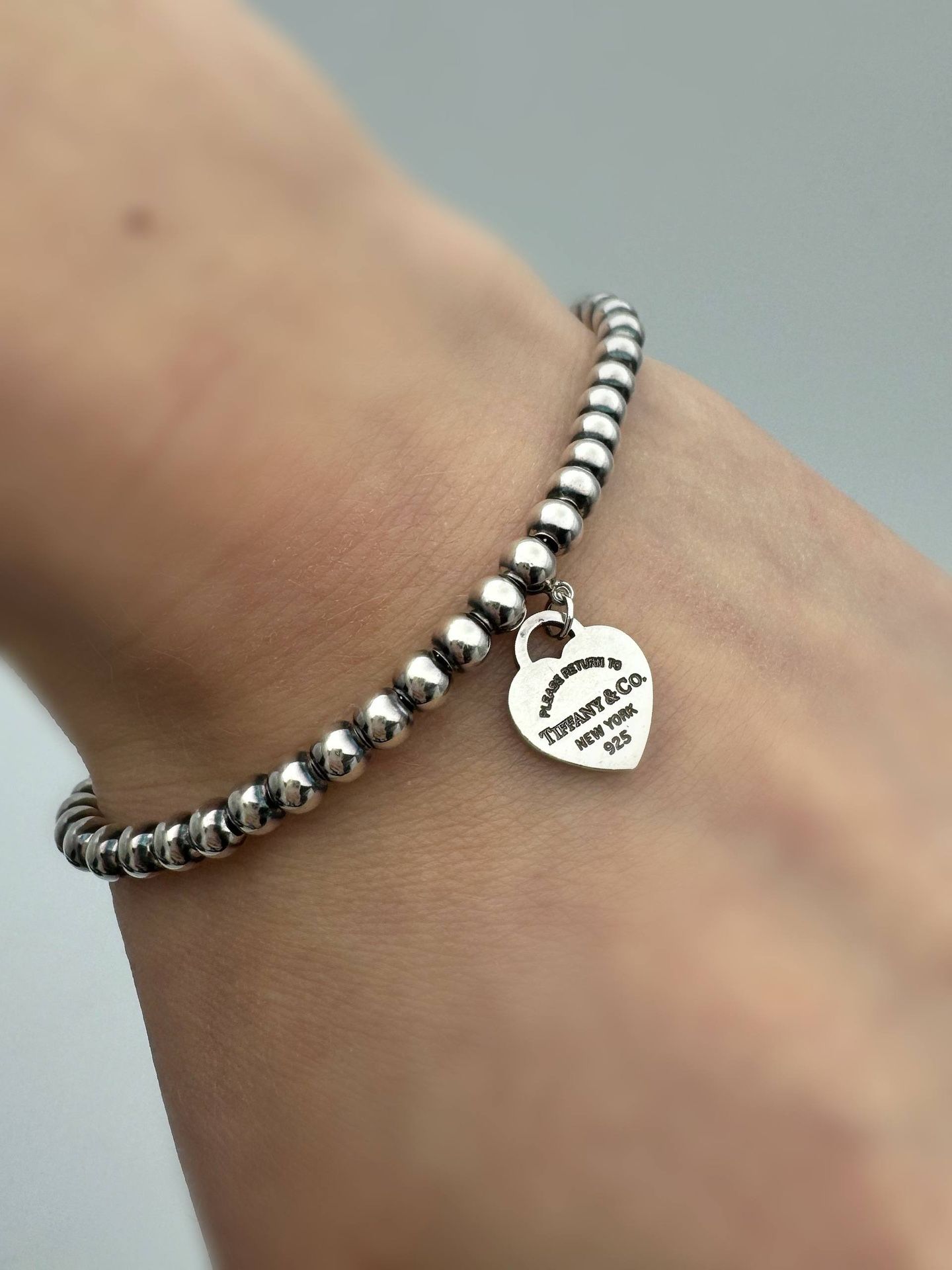 Tiffany & Co. 925 Sterling Silver Return To Tiffany Heart Tag Ball Beads 7” Bracelet