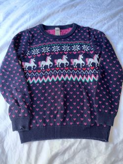 OSH KOSH B’GOSH Unicorn & Snowflake Knit Pullover Sweater Blue Pink Girls Size 7