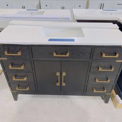 Brand New Black Oak 48" Single Vanity with Marble Top in White  $699 
