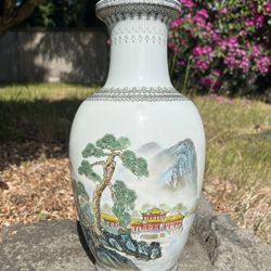  Chinese Large Hand Painted Famille Rose Porcelain Vase  14"
