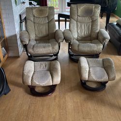 Pair Of Reclining Chairs w Foot Stools.