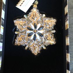 Mackenzie Childs Glass Silver Lining Snowflake Christmas Ornament 