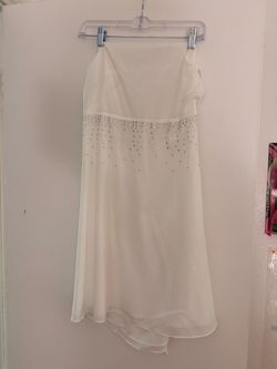 White Strapless Dress with Rhinestone Detail