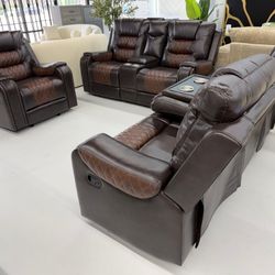 Recliner Set Brown 3 Pc 