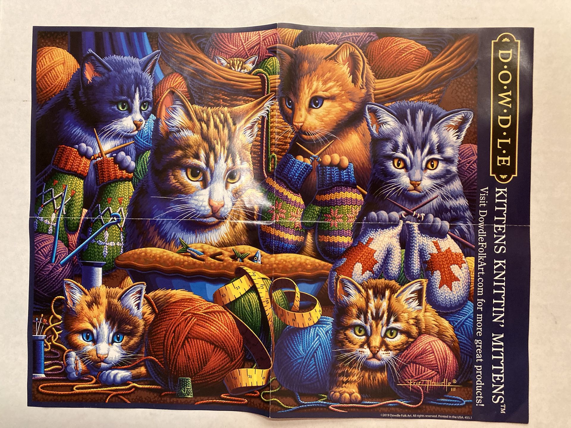 New Sealed Dowdle Kittens Knittin' Mittens 300 Piece Cat Yarn Puzzle 16x20 USA