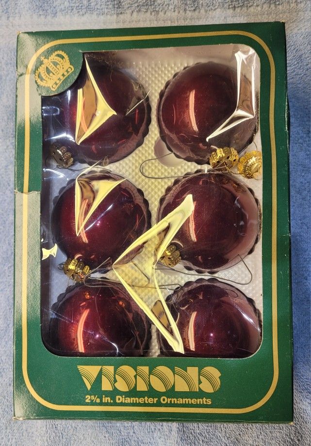 Box Of 6 Visions Red Glass Christmas Ornaments