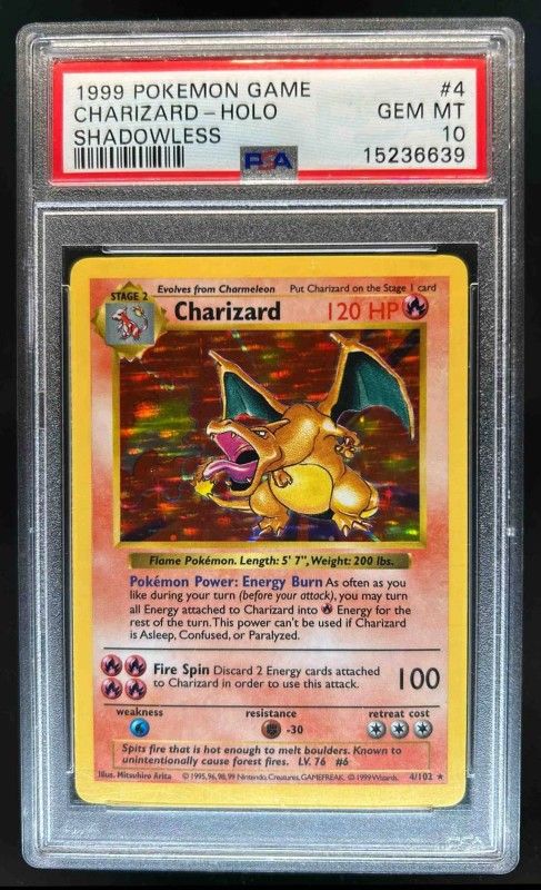 1999 Pokemon Set Shadowless Charizard Holo Rare #4/102 PSA 10