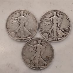 1941 s, 1942 s, 1943 s (group of 3) Liberty Walking Half Dollars