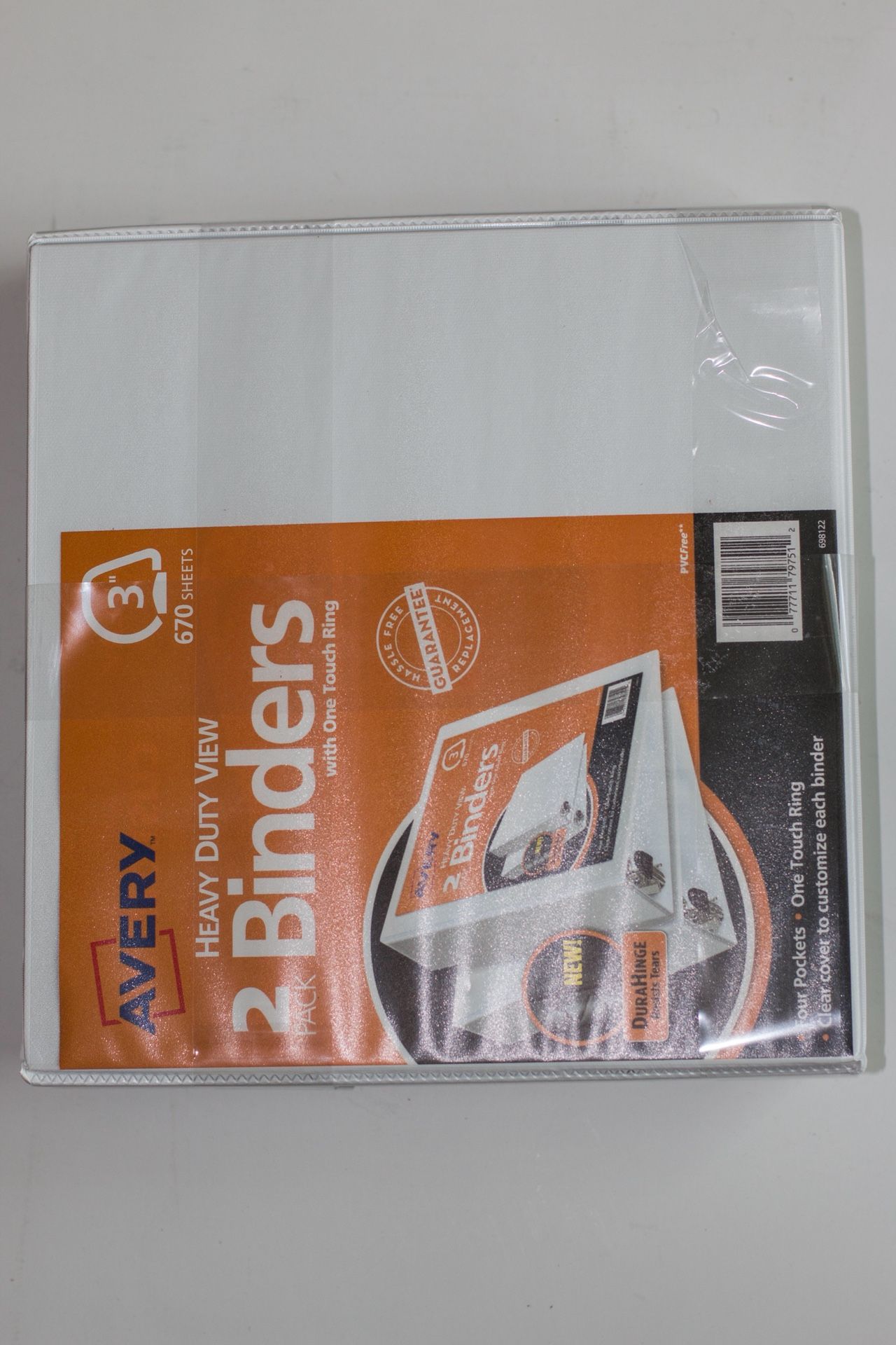 Avery Heavy Duty View Binder with One Touch EZD Rings, 3" Capacity, White, 2 c