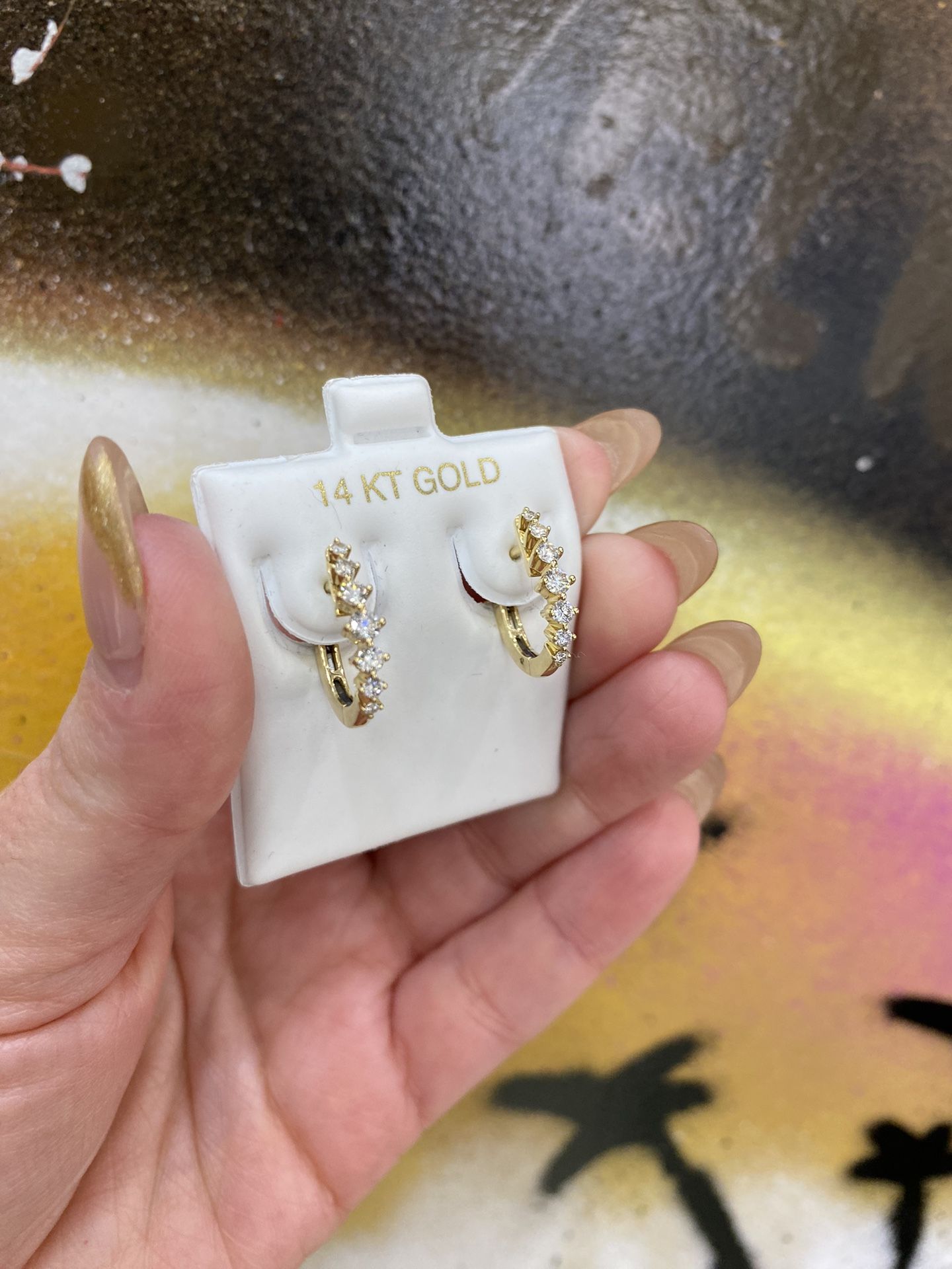 14k EARRINGS HOOPS DIAMOND