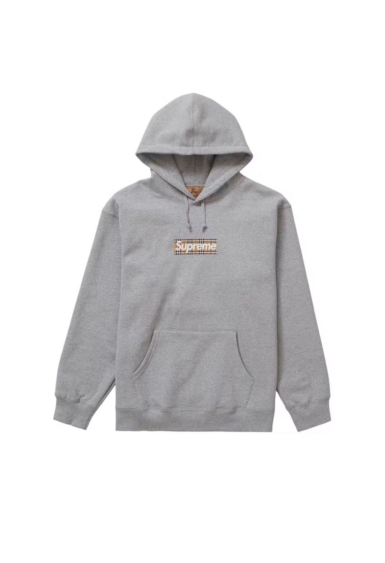 Supreme Burberry Box Logo Hoodie Grey