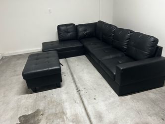 Black leather sectional couches