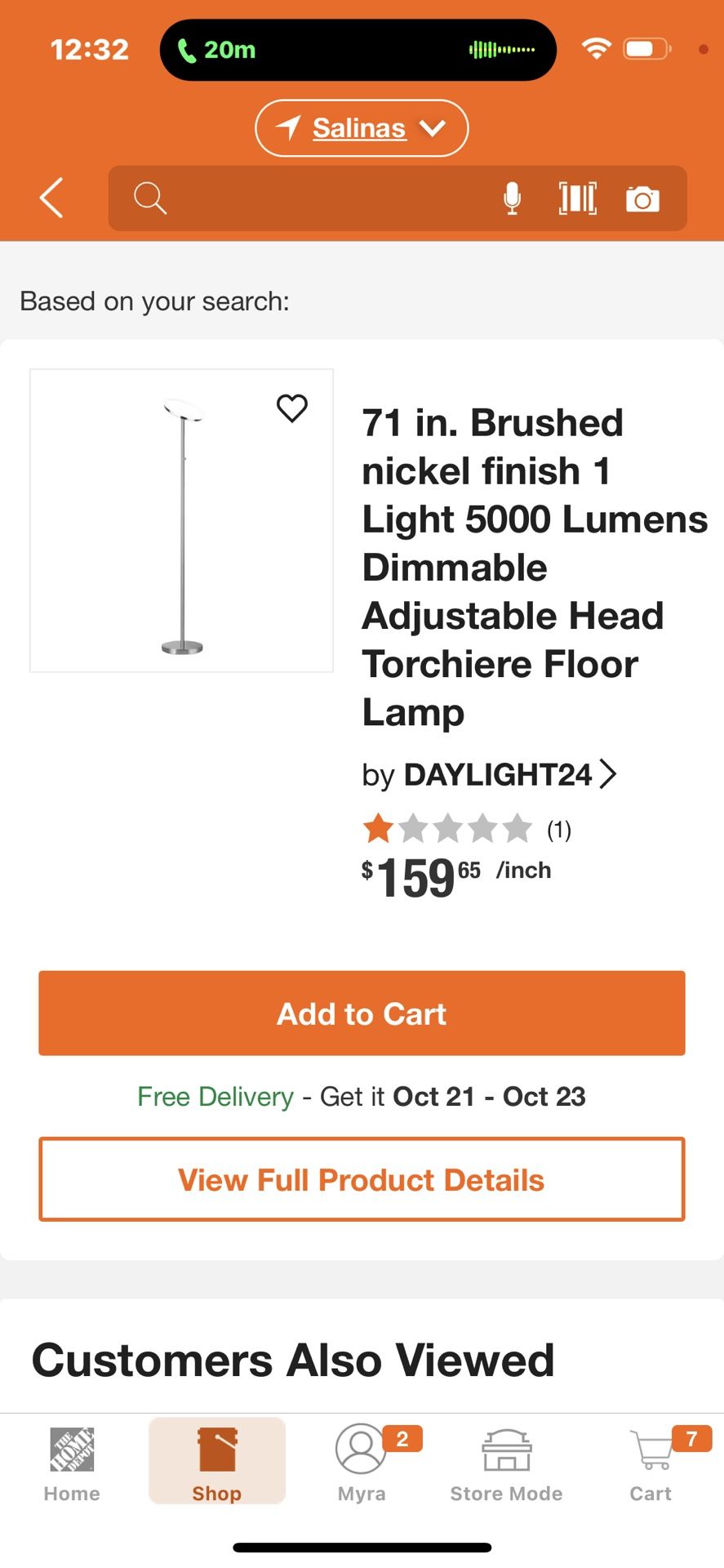 DAYLIGHT24 71 in. Brushed nickel finish 1 Light 5000 Lumens Dimmable Adjustable Head Torchiere Floor Lamp
