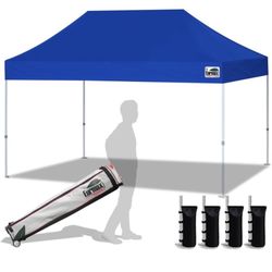 Eurmax USA 10'x15' Pop Up Canopy Tent Commercial Instant Canopies with Heavy Duty Roller Bag,Bonus 4 Sand Weights Bags (Blue) New 225$ Pick up Phoenix