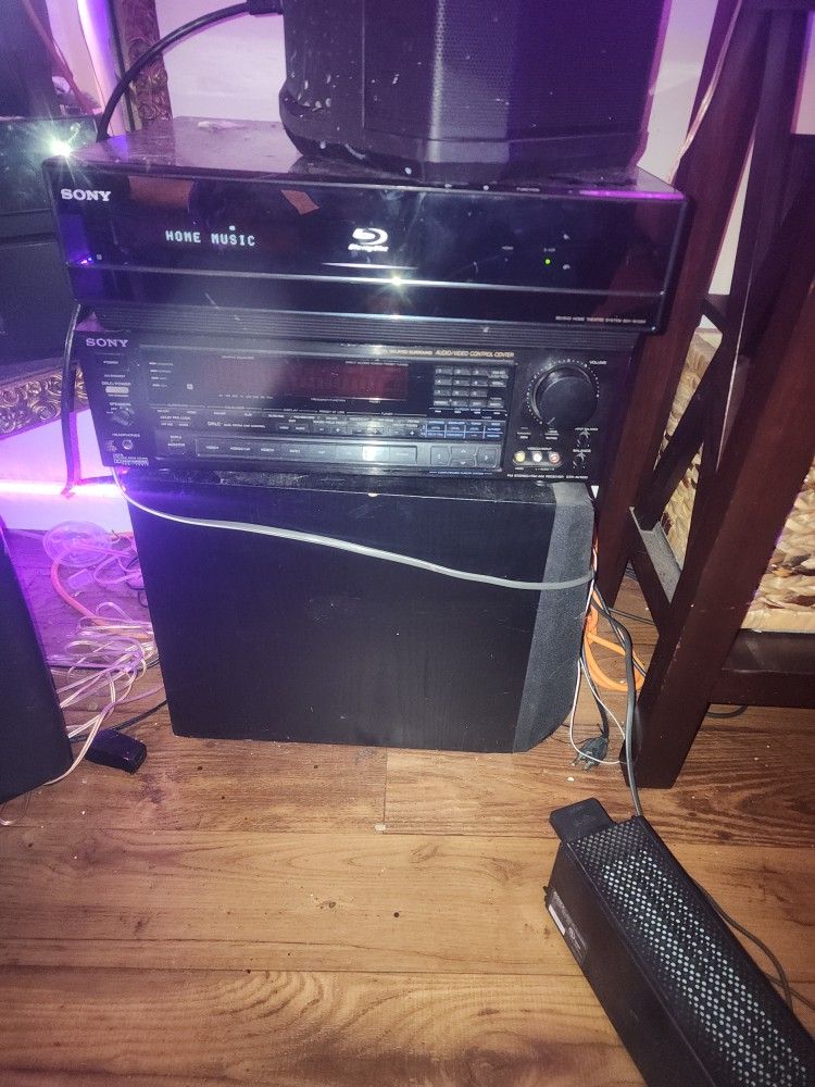 Sony Blueray, Sony Receiver, Huge Kenwood Sub Woofer And Sony S-air Audio/video Surround Amplifier