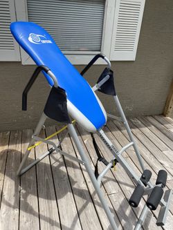 Crystal Adjustable Folding Inversion Therapy Table for Back Therapy / Fitness / Relief with Ultra-Thick Backrest for Home Exercise Blue And Gray