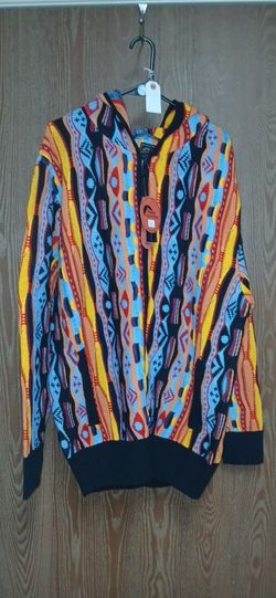 Vintage Y2K Coogi Style Full-Zip Hooded Knit Sweater Size Large, Fits Oversized XL, New With Tags (NWT). Measurements are: 26 x 31.
