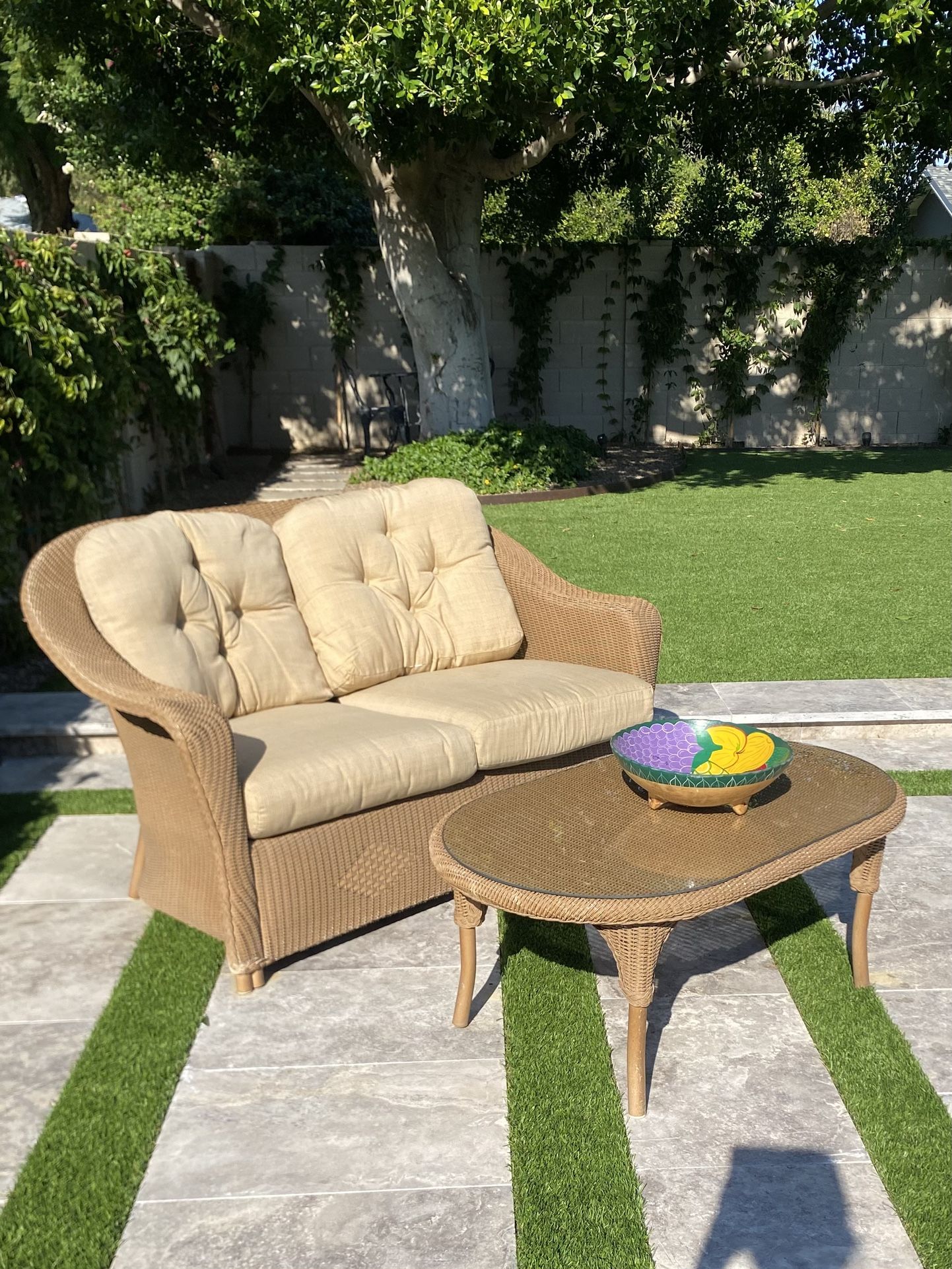 Wicker resin Loveseat And Coffee Table