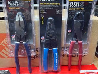 KLEIN TOOLS  9’LINEMAN’S PLIERS  #D213-9NE-SEN PLUS LONG-NOSE MULTI-PURPOSE TOOL #1010 And CRIMPING /CUTTING TOOL # 1005-SEN ALL   For $ 67