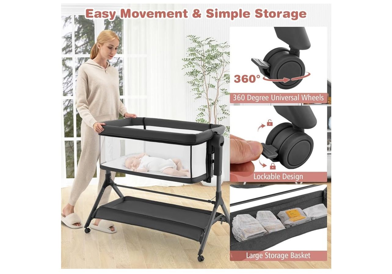 Gray Baby Joy Bedside Bassinet