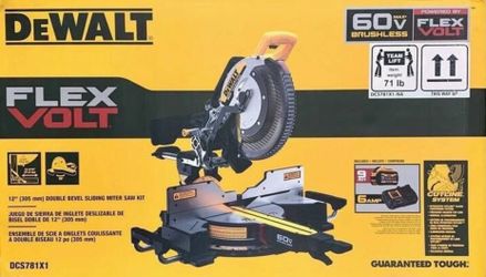 DEWALT Chop Saw DCS781X1 60V Lithium-Ion 12 in. Cordless Sliding Miter Saw Kit with 9.0Ah Battery Pack