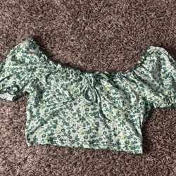 Green Floral Off The Shoulder Crop Top