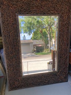 Statement Mirror - Unique and Artistic Design Extra Large Wood and Metal Beveled Mirror 41”w x 55” h