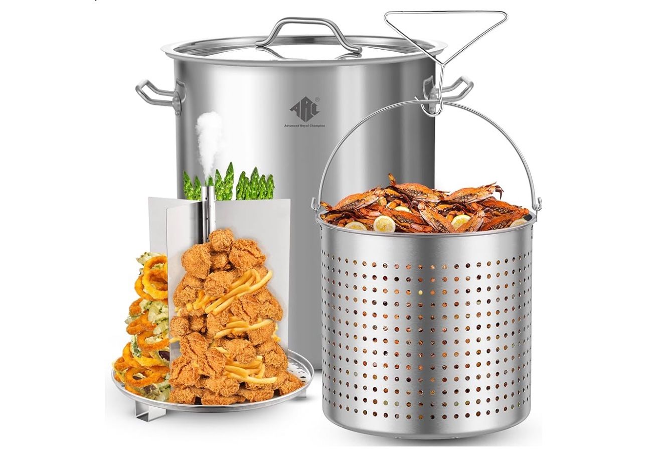 ARC 64-QT Large Stainless Steel Stockpot for Seafood Boiler Crawfish Pot with Basket and Steamer Rack, Outdoor Cooking Pot for Crab Lobster Shrimp Tru