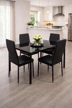 Black 5-Piece Glass Dining Table w/ Chairs Set