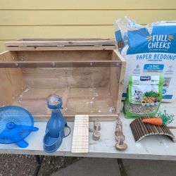 Hamster Enclosure & Starter Kit (Custom Wood, Accessories Included)