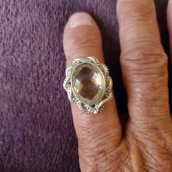 Vintage Sterling Silver Smoky Quartz Statement Ring Size 9