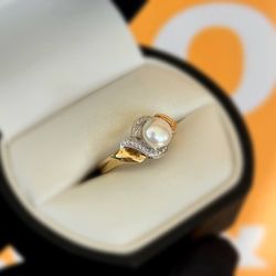 Jewelry 10k solid yellow gold pearl ring sz 7.00