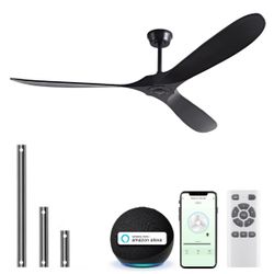  70 Inch Wood Ceiling Fan, Alexa/APP/Remote Control, Smart Modern Ceiling fans for Patio, Living Room, Bedroom, Office, Indoor, Outdoor